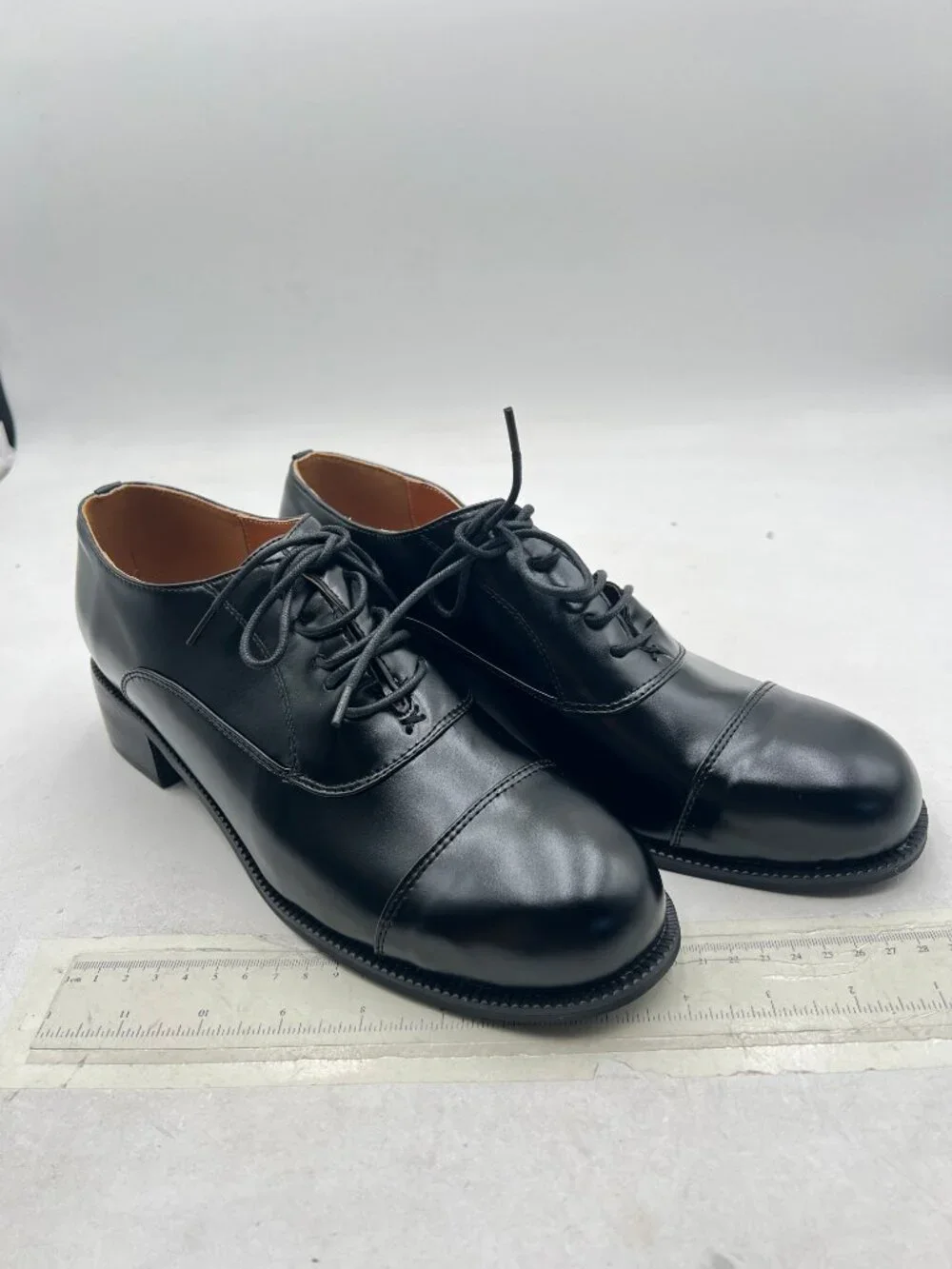 FSJ Black Men's Classic Lace-Up Oxford Shoes Handmade Burnished Dress Shoes